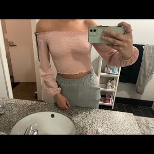 Forever 21 light pink off the shoulder top w/ ribbed front and cropped sleeves!